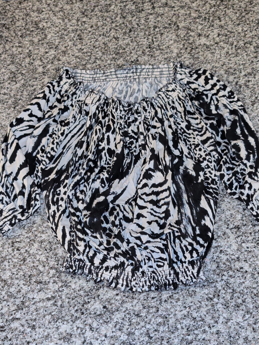 Black & White Animal-Print Off-Shoulder Blouse